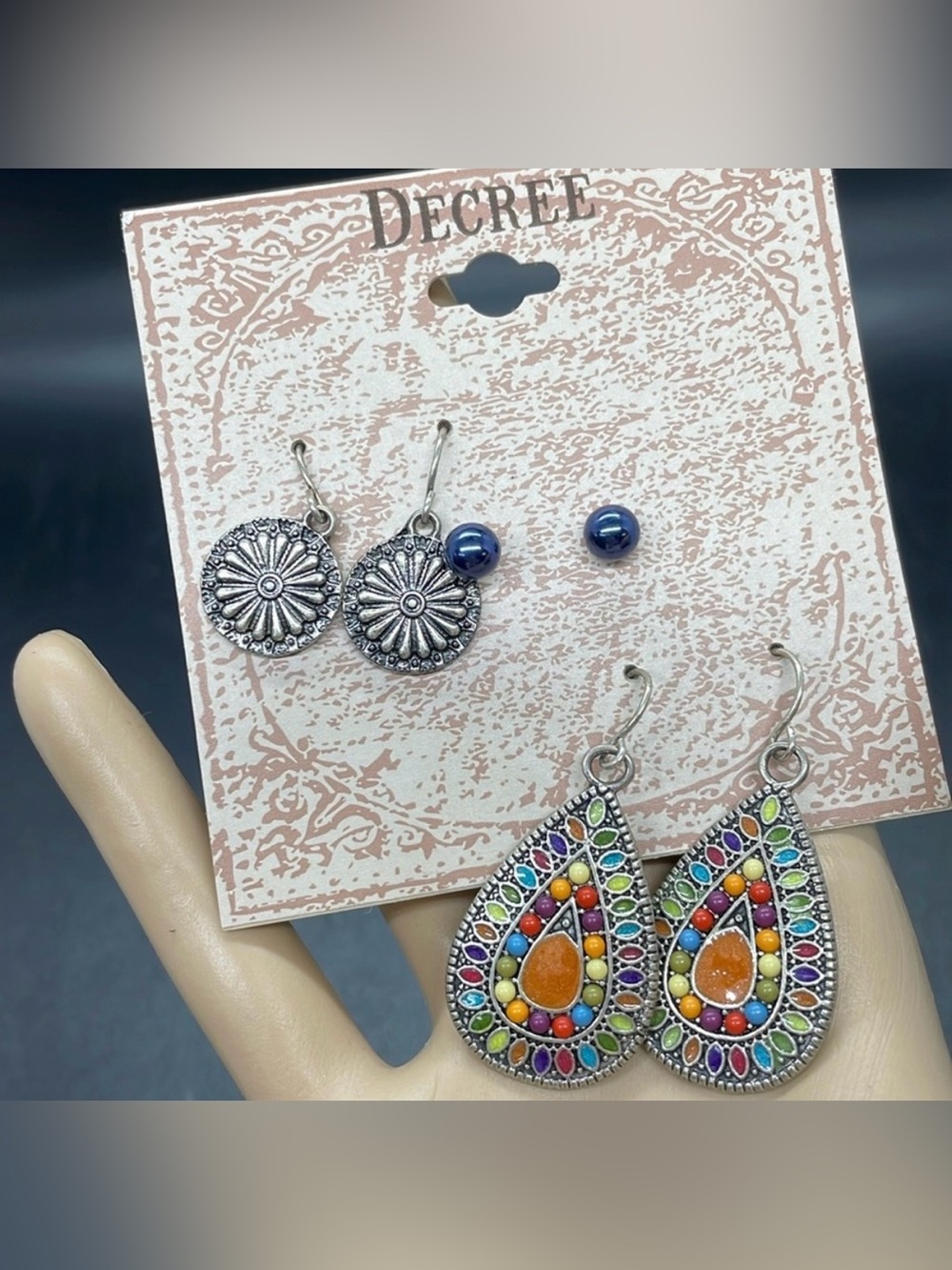 Vintage y2k 3pc floral beaded boho dangle earrings set NWT